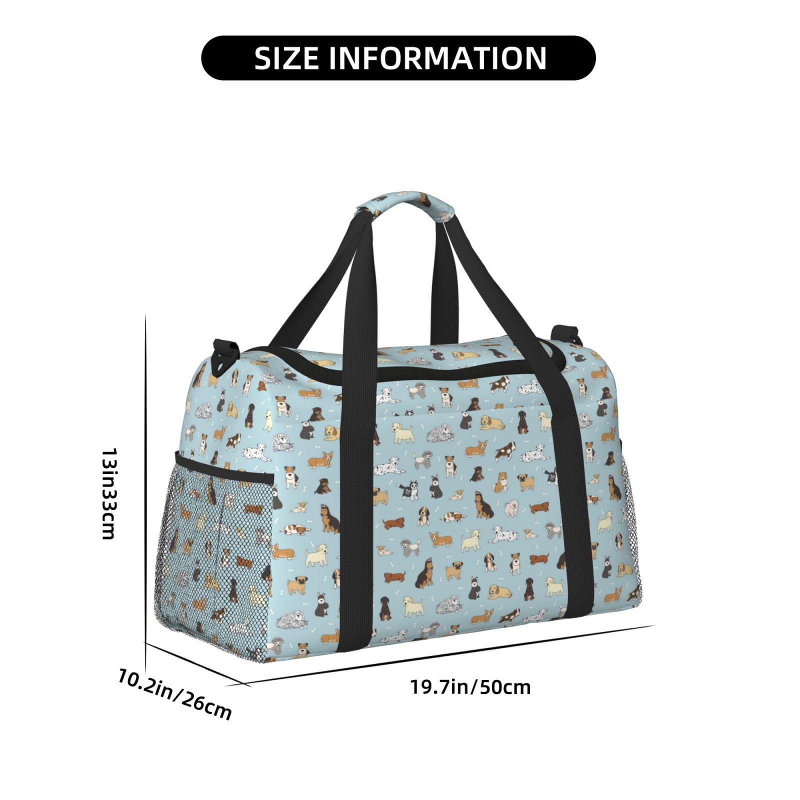Fuzoiu Cartoon Doodle Puppy Print Travel Duffle Bag,Carry On Tote Bags,Duffel Bag,Sport Gym Bag, Hospital Bag for Labor and Delivery, Overnight Bag,Luggage Bag