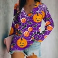 thumbnail image 2 of Uaswgudfs Women's Casual Blouses Long Sleeve V-Neck with Minimalist Ghost Graphic Print, Relaxed Fit Comfortable Fabric Everyday Wear Fashion Tops for Women Purple M, 2 of 5