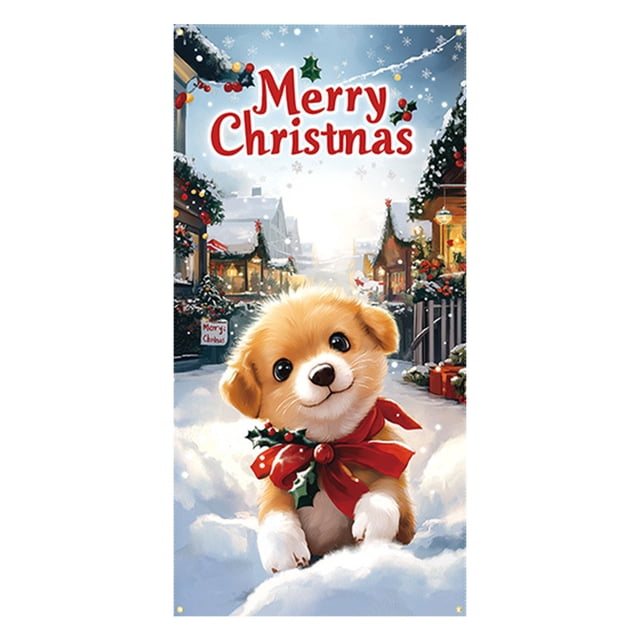 Housse de Porte de Noël avec Motifs de Chiens, Bannière des Fêtes, Décoration Suspendue pour Porte d'Entrée pour Affichage Festif Intérieur Extérieur, Rideau Réutilisable et Léger à Thème d'Animaux pour Déco d'Hiver à la Maison