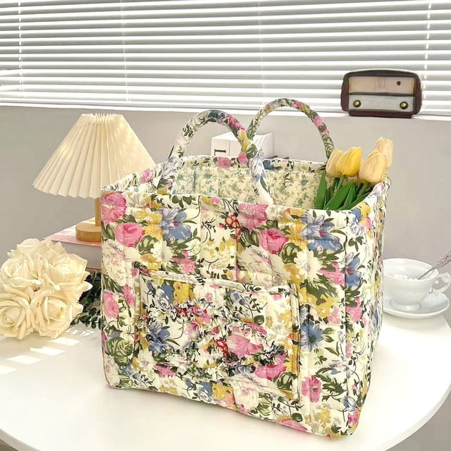 Decorative Floral Print Fabric Storage for Home Organization Portable Laundry Hamper with Handles