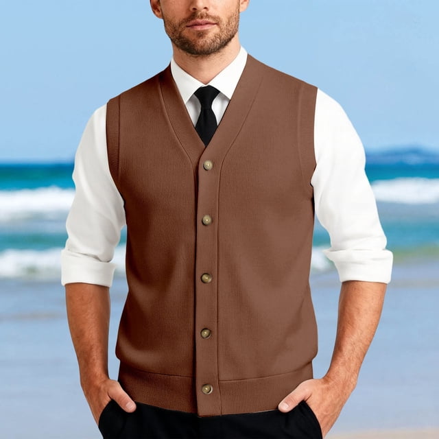 Gilet en Tricot Classique avec Boutons devant pour Usage Quotidien Décontracté et Professionnel - Gilet en Tricot Sans Manches Élégant pour Garde-Robe Homme