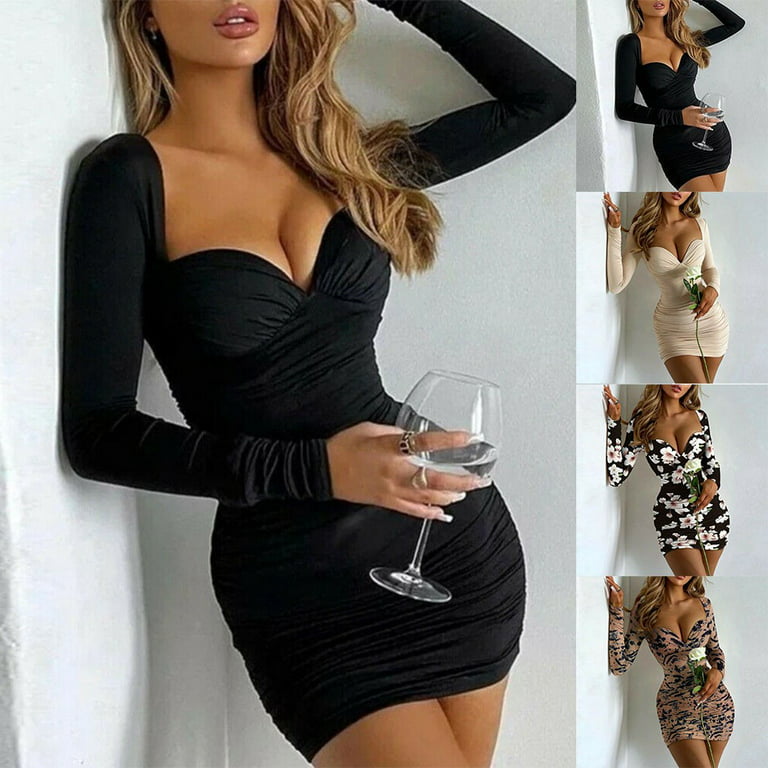 ALSLIAO Womens Sexy Bodycon Mini Dress Ladies Evening Party Long