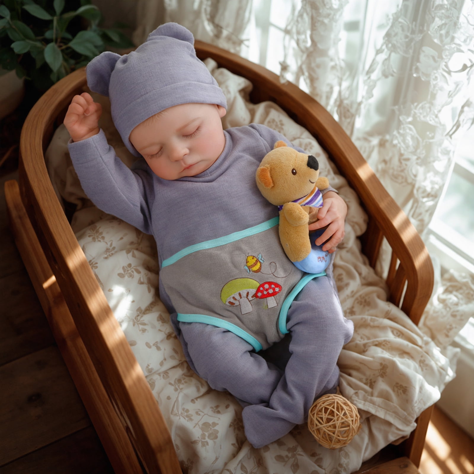RSG 17 Inch Eyes Closed Sleeping Reborn Baby Doll, Soft Cloth Body with Accessories & Gift Box, Gift for Kids 3+