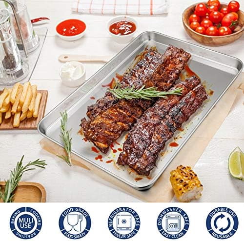 16 Inch Baking Cookie Sheet, Oven Pan Tray Stainless Steel Sheet Pan for Kitchen, Oven Bakeware for Multi Uses, Shiny Look & Dishwasher Safe, Healthy & Heavy Duty, 3Pcs
