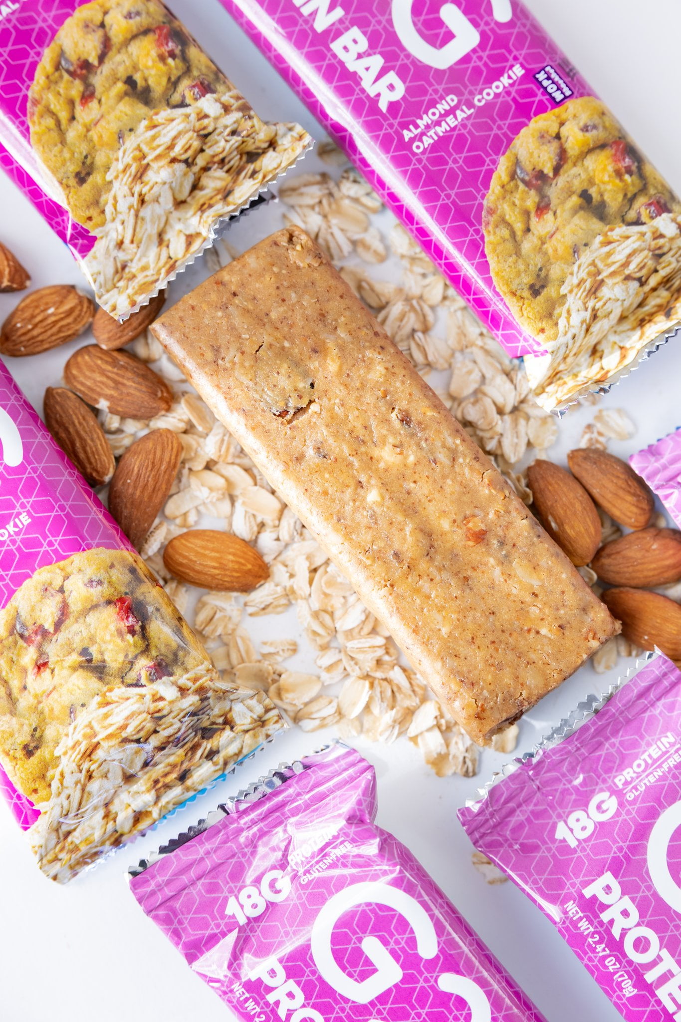 G2G Protein Bar, Almond Oatmeal Cookie, Gluten-Free, Clean Ingredients, Refrigerated for Freshness, 16 Bars (2 Packs of 8)
