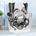 thumbnail image 4 of Vintage Nautical Tattoo Soft Flannel Fleece Throw Blanket, Monochrome Sketch of Octopus Tentacles Ocean Waves Boat, Cozy Plush for Indoor and Outdoor Use, 60" x 80", Charcoal Grey White, by Ambesonne, 4 of 5