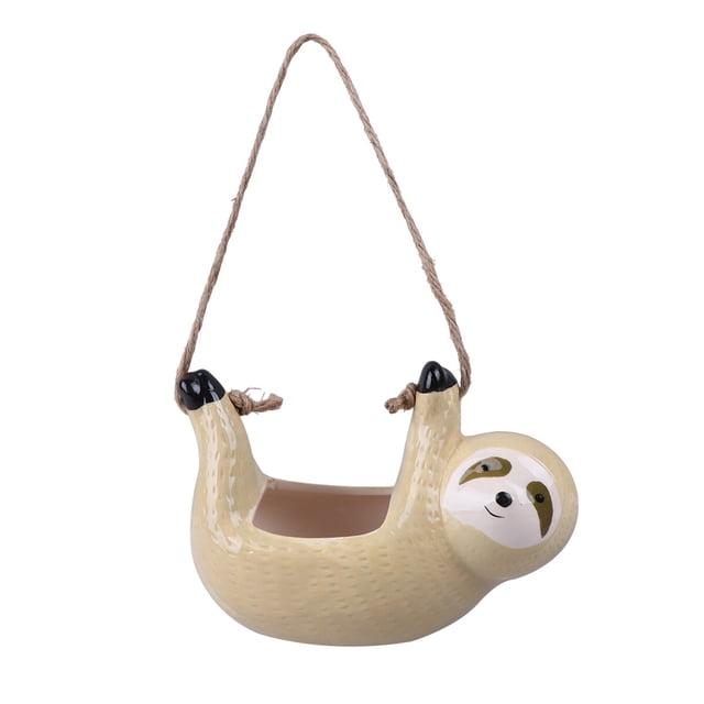Shisuyan Sloth Shape Flower Pot Hanging Succulent Plant Pot Container Unique Home Decoration Ornament for Living Room Office (Yellow)