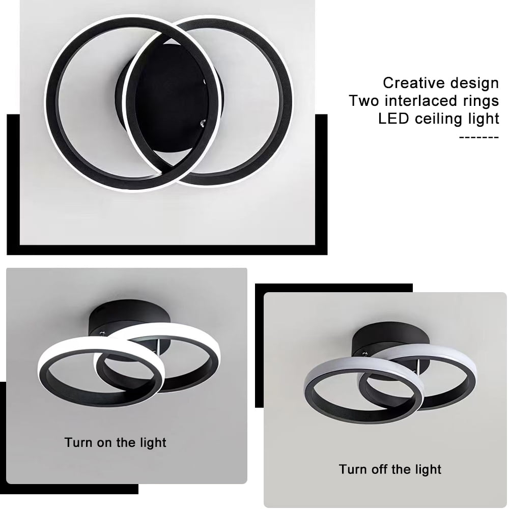 LED Ceiling Light Modern Ceiling Lamp Black Rings Simple Ceiling Light Fixture LED for Corridor Kitchen Stairs Hallway Study Room Bedroom Living Room，22W Cool White Light 6000K