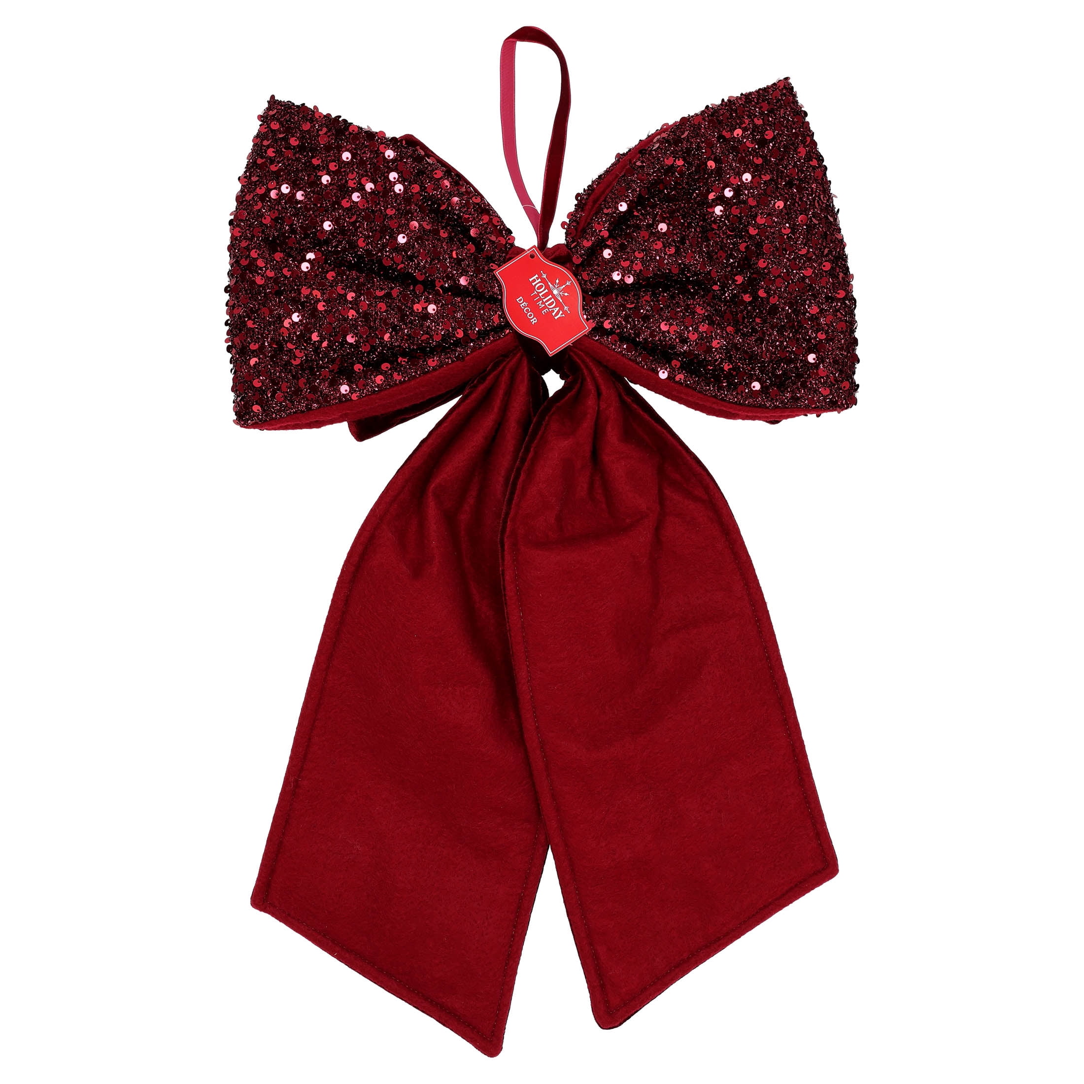 Red Velvet and Sequin Decorative Christmas Bow, 21", by Holiday Time