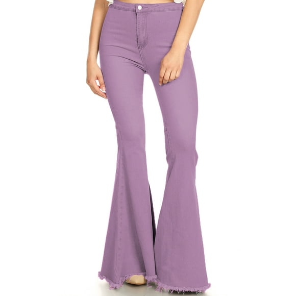 Feinuhan Women's High Waist Flared Bell Bottom Jeans, Purple, Small