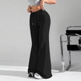 thumbnail image 4 of WTOBBY Ladies Fashion Loose Drawstring Waist Solid Color Cargo Pants Leisure Flares Casual Wear with Utility Pockets,Black L, 4 of 6