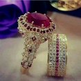 thumbnail image 2 of Elegante anillo de Hip Hop de Color dorado para mujer, conjunto de anillos de boda con piedras rojas de circón incrustadas a la moda, joyería de compromiso nupcial para fiesta Dengxun unisex, 2 of 2