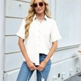 thumbnail image 4 of Womens Button Down Shirt Casual Short Sleeve Collared Work Blouse with Pocket White XXL, 4 of 7