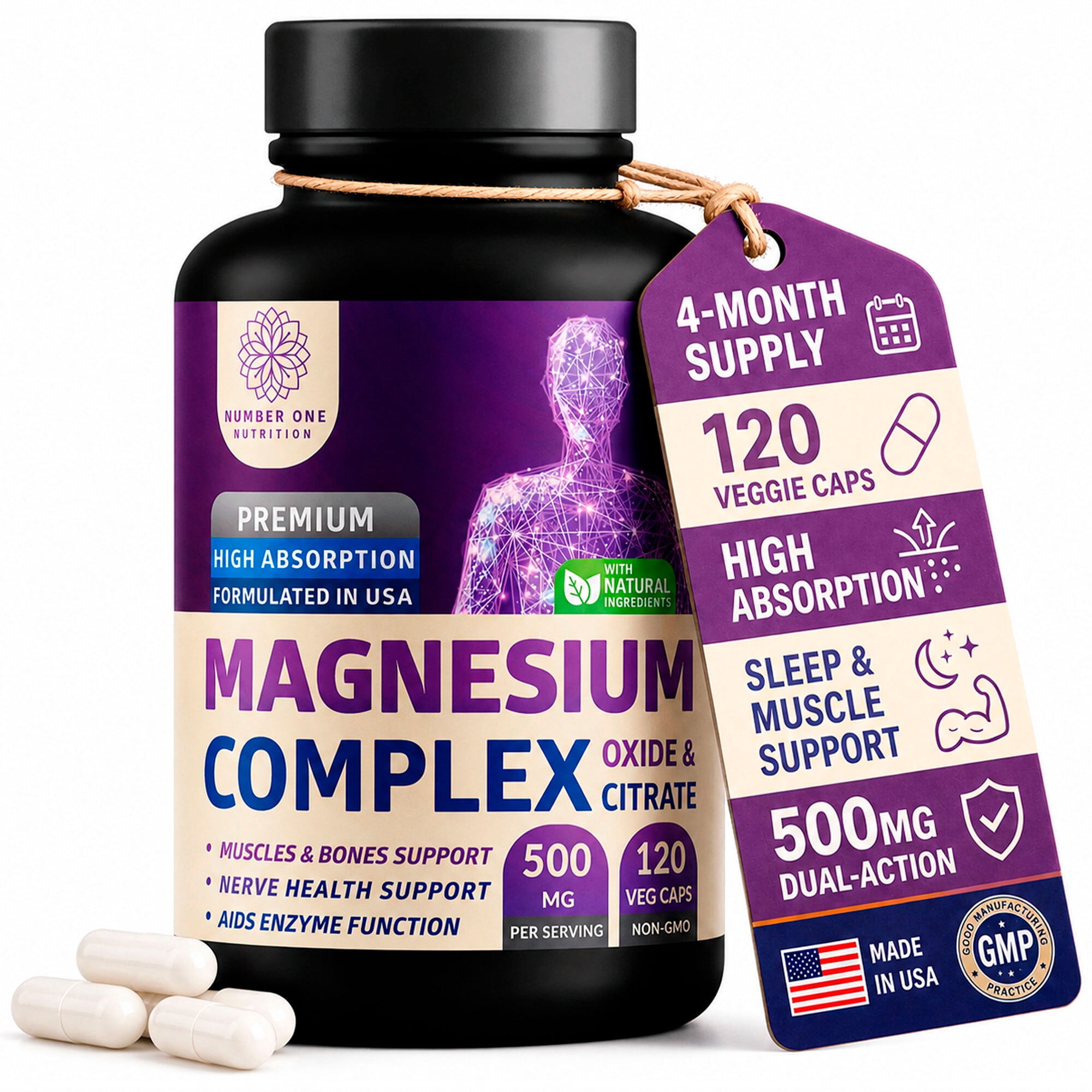 Magnesium Complex with Oxide and Citrate for Muscle and Bone Support, 120 Veg Capsules