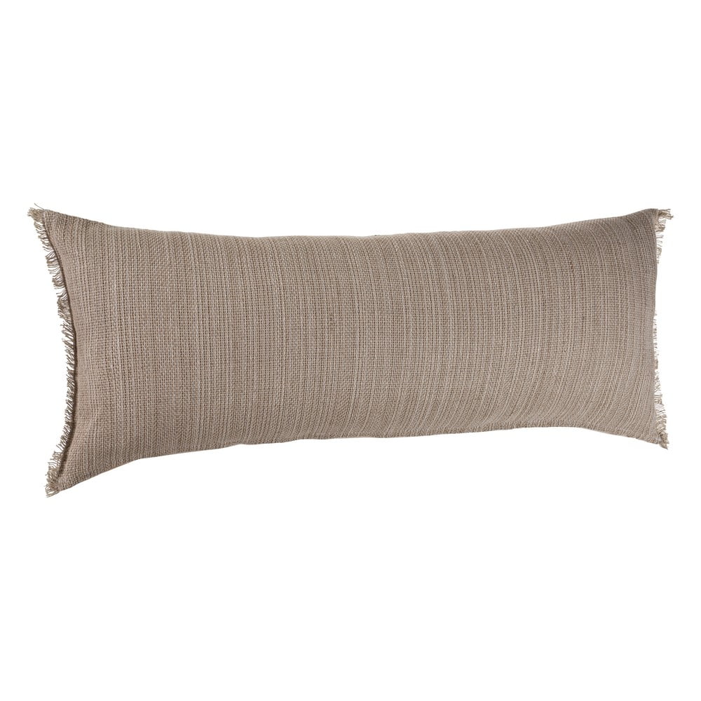 LR Home Bennett 14" x 36" Tan Fringed Linen Blend Adult Decorative Lumbar Throw Pillow Cover