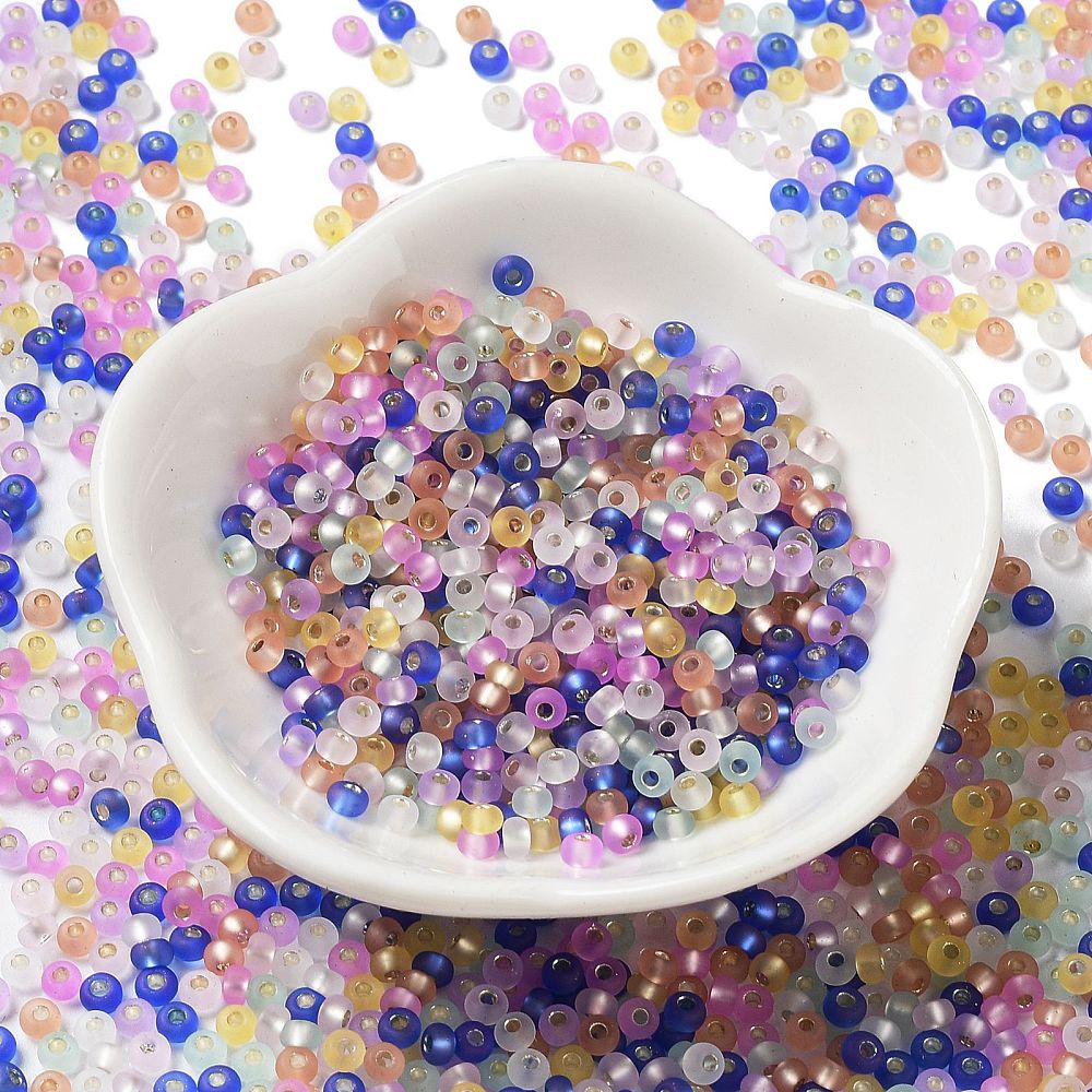 8/0 Glass Seed Beads Frosted Silver Lined Round Colorful 3x2mm Hole: 0.8mm