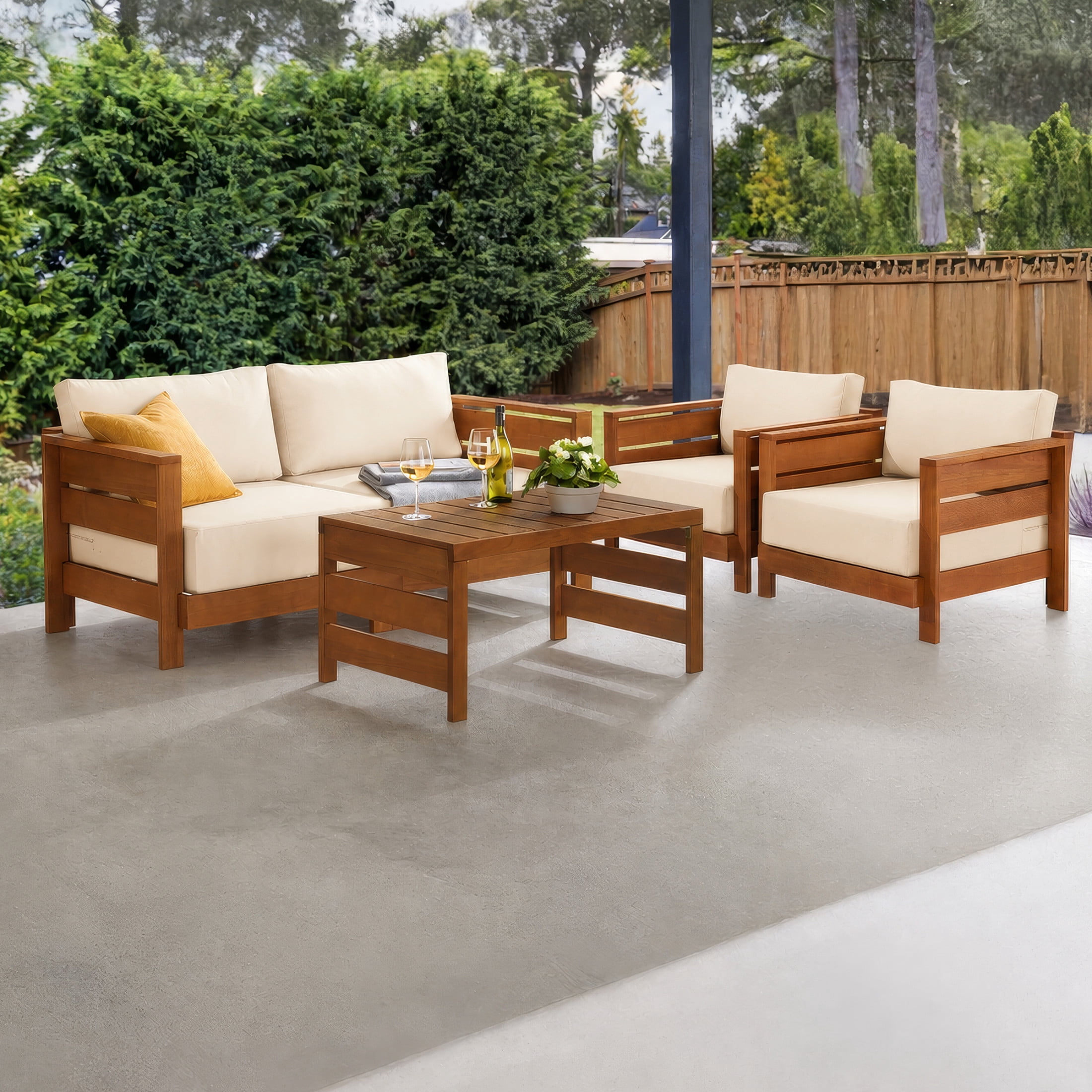 Alaterre Furniture Barton 4Pc Patio Furniture Set with Loveseat, Table and Chairs, Natural