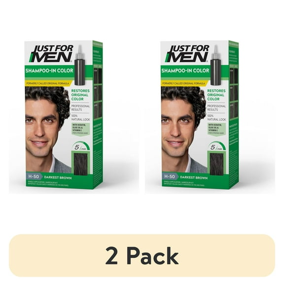 (2 pack) Just For Men Shampoo-in Hair Dye for Men, H-50 Darkest Brown