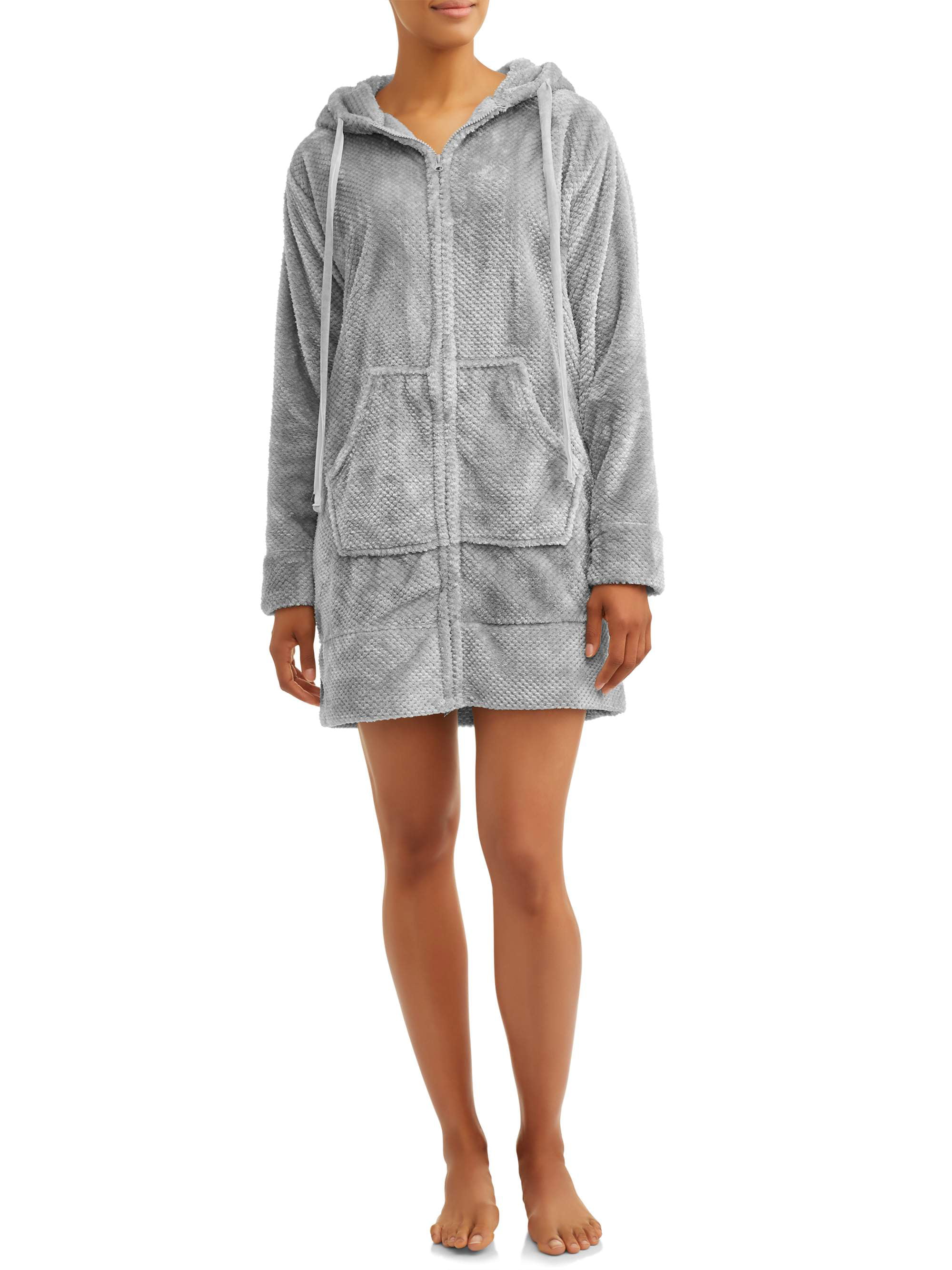 Cervantes Women's Jacquard Hooded Velvet Zippered Lounge Robe - Walmart.com