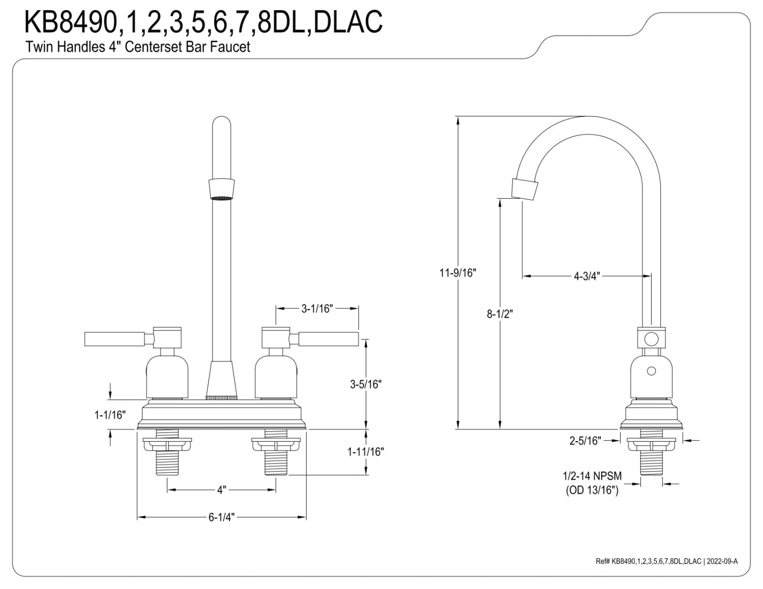 Kingston Brass KB8493DL Concord Bar Faucet, Antique Brass
