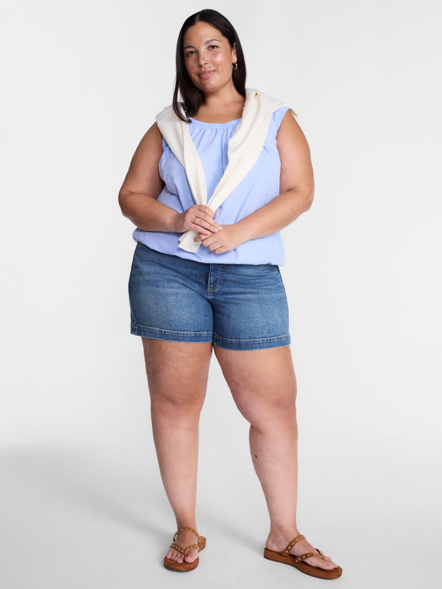 Terra & Sky Women's High Rise A Line Denim Shorts, 5" Inseam, Sizes 16W-26W