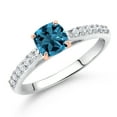 thumbnail image 2 of Gem Stone King 0.84 Ct London Blue Topaz G/H Lab Grown Diamond 10K White Gold Engagement Ring with Rose Gold Prongs (Size 8), 2 of 4