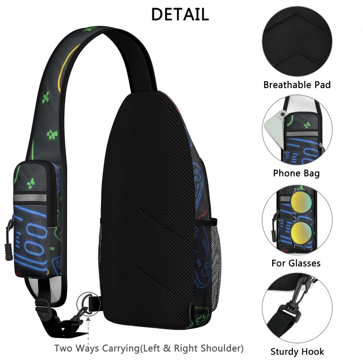 Game Play Sling Bag for Women Men Hiking Sling Backpack Backpack Purse for Traveling Office Anti Theft Sling Shoulder Bag Trendy Sling Backpack