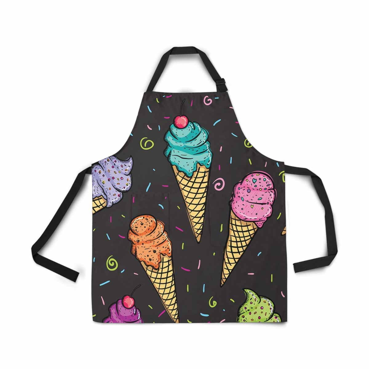 ASHLEIGH Abstract Hand Drawing Colorful Ice Cream Adjustable Bib Apron for Women Men Girls Chef with Pockets Novelty Kitchen Apron for Cooking Baking Gardening Pet Grooming Cleaning