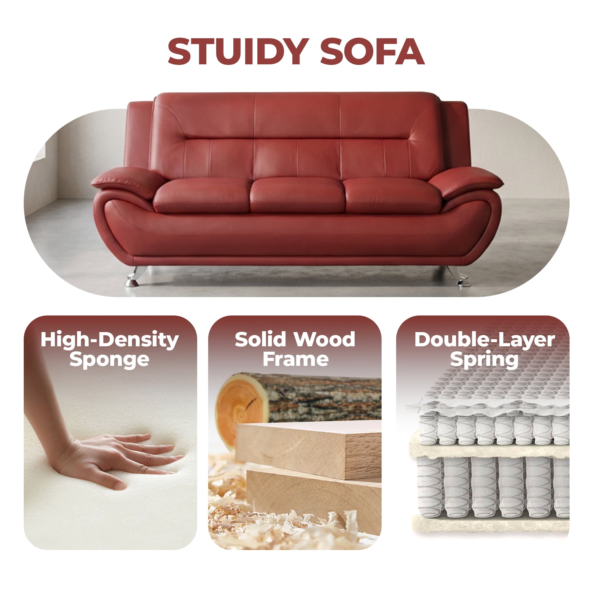 Alvantor 3 Piece Sofa Set - Upholstered Leather Sofa Deep Seat Couch for Small Spaces, Living Room Orange