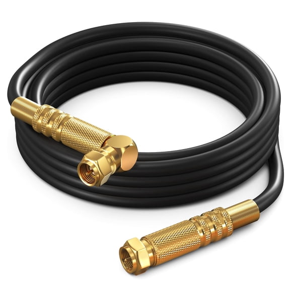 RG6 Quad Shield Coaxial Cable - 8 Feet, 90 Degree Angled Cord for TV, Coax Cable