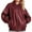 Burgundy, variant on Women Leather Jacket Oversized Faux Casual Zip Up Motorcycle Jackect