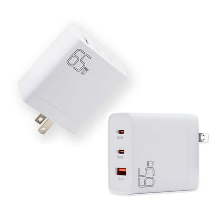 Icomroad USB C Charger 2 Pack GaN 65W PD 3.0 PC 3-Port Compact Foldable Wall Travel for Mobile Phone Tablet Computer Headphones