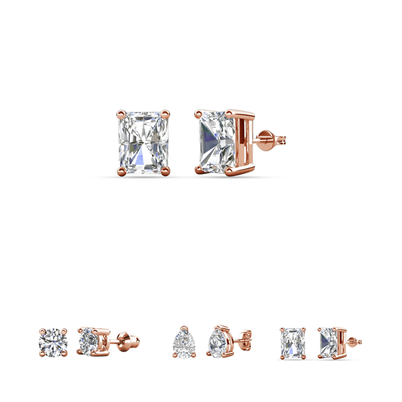 Cate & Chloe Mia 18k Rose Gold Plated Stud Earrings with 0.5ct Emerald Cut Simulated Diamonds Gift for Women