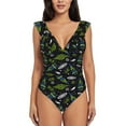 thumbnail image 2 of Goofa Space Rockets Print Women's Ruffled One Piece Swimsuit V Neck, 2 of 7