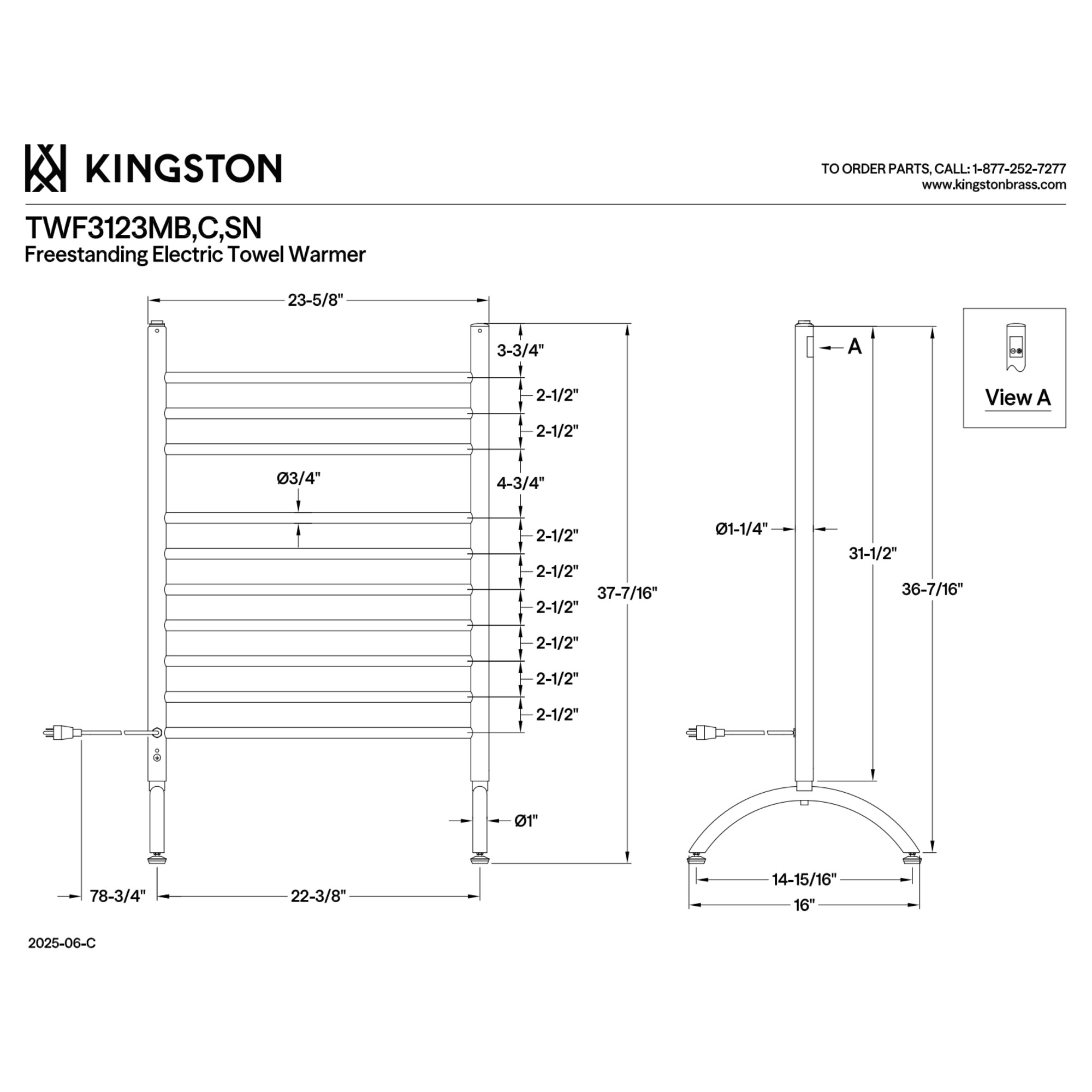 Kingston Brass TWF3123SN Freestanding Plug-In Electric Towel Warmer in Brushed Nickel