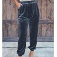 thumbnail image 2 of Pantalones con puños cónicos para mujer, bolsillos laterales, pierna recta de Color puro, pantalones informales con puños ceñidos y cintura elástica, 2 of 5