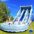thumbnail image 2 of Connsann Inflatable Water Slide Blue Wave WS-NJB Double Lane with Splash Pool and Climbing Wall for Kids 1-Count 20.6 ft Blue, 2 of 10