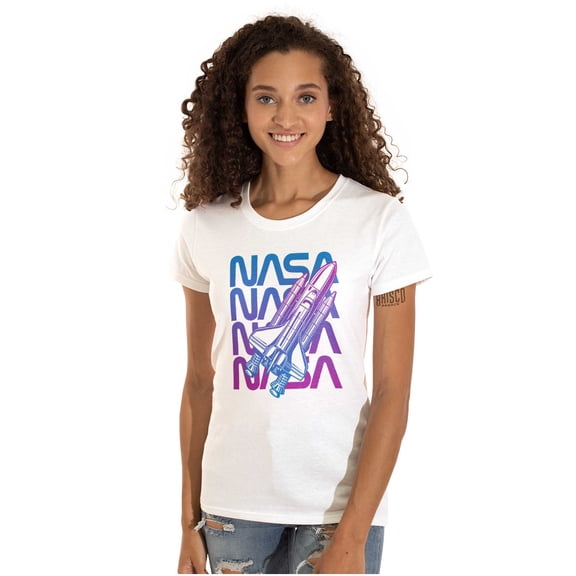 Vaporwave Shuttle NASA Worm Logo Women's T Shirt Ladies Tee Brisco Brands S