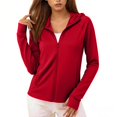 thumbnail image 3 of Nooxsoe Sun Protection Hoodie for Women Workout Hiking Tops Hood Thumbholes Outdoor Athletic Jacket Hiking Outdoor Shirts Solid Color Zip Up Hoodie Women Hooded Sun Shade Jacket Daily Wear A2-red Xl, 3 of 6