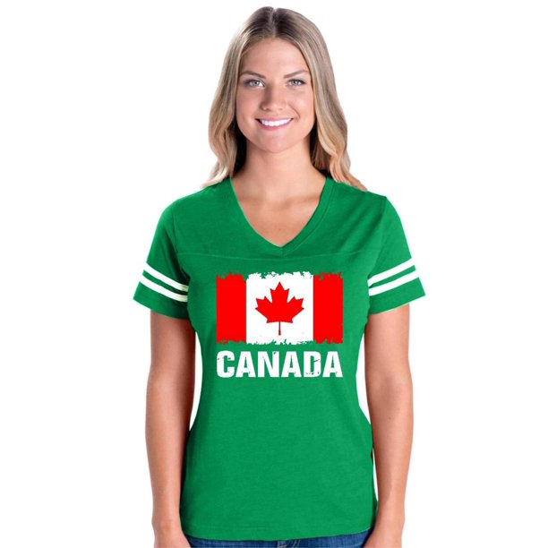 Normal is Boring Womens Canada Flag Canadian Football VNeck TShirt