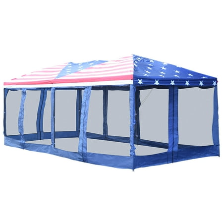Parts Pop - Outsunny 10’ x 20’ Pop Up Party Tent Gazebo Wedding Canopy with Removable Mesh Sidewalls - American Flag Print