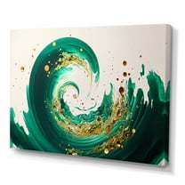 Designart Green And Gold Crashing Waves IV Canvas Wall Art