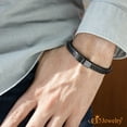 thumbnail image 2 of 555Jewelry Thin Narrow Braided & Stitched Black Leather and Steel Magnetic Clasp Bracelets for Men, Mens, Black, 9 Inch, 2 of 7