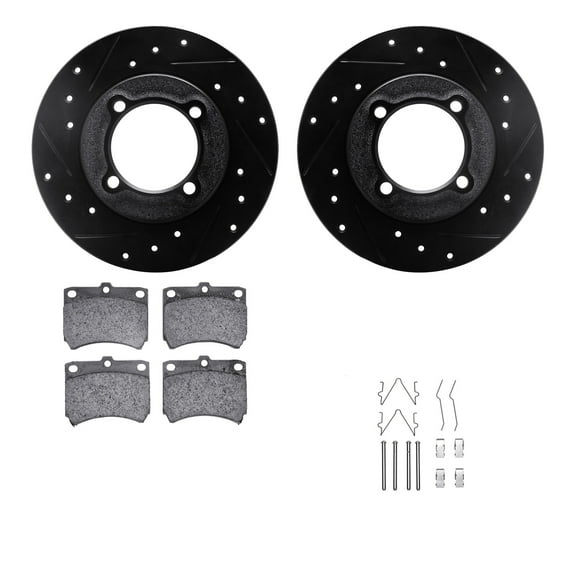 Dynamic Friction Company Front Brake Rotors-Drilled and Slotted-Black with 5000 Advanced Brake Pads includes Hardware 8512-54222
