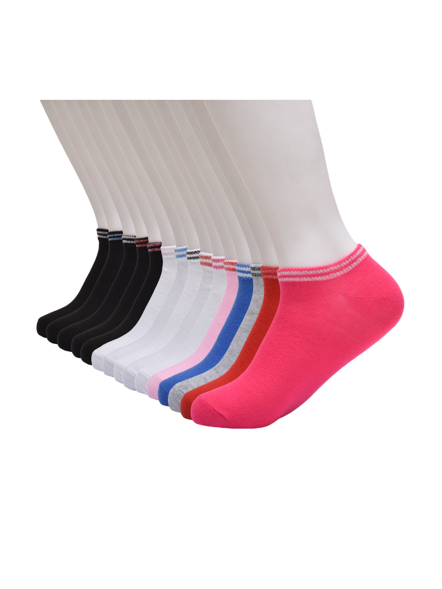 Wonder Nation Girls Lurex No-Show Socks, 15-pack, Size Small (Shoe Size 6-10.5)