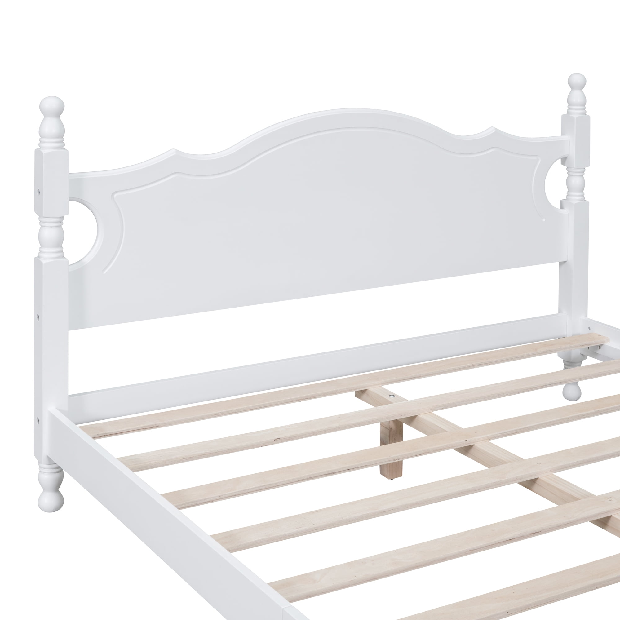 Euroco Wood Queen Size Retro Style Platform Bed, White