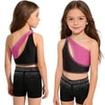 thumbnail image 5 of Hansber Kids Girls Cheerleading Outfit Gymnastics Dance Performance Sleeveless Crop Top with Shorts Set Hot Pink Black 12, 5 of 6