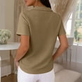 thumbnail image 4 of Women’s Fashion Solid Waffle Knit Short Sleeve Top with Vintage Lapel Collar for Spring and Summer Daily Wear Camel L, 4 of 4