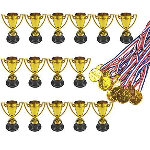 NUOBESTY Gold Award Trophy Cups First Place Winner Award Trophies Metal Olympic Medals for Kids Sports Tournaments Competitions Party Favors Winning Prizes 30cm 