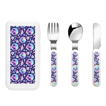 

Zeuib crystal Skull mushroom Print 3 Pieces Children Fork Spoon Knife Set with Travel Case for Lunch Box Stainless Steel Kids Silverware Flatware Set Kids Utensil Set for School (Fork Spoon Knife)
